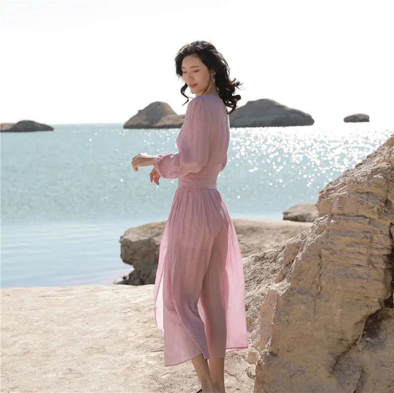 

Beach skirt 2020 new small fresh sweet Tourism seaside holiday photo pink dress