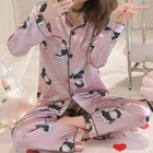 Шелковый пижамный комплект 2021, женские пижамы, сексуальная шелковая атласная ночная рубашка с отложным воротником, одежда для сна, длинные брюки с коротким рукавом, модель 5XL