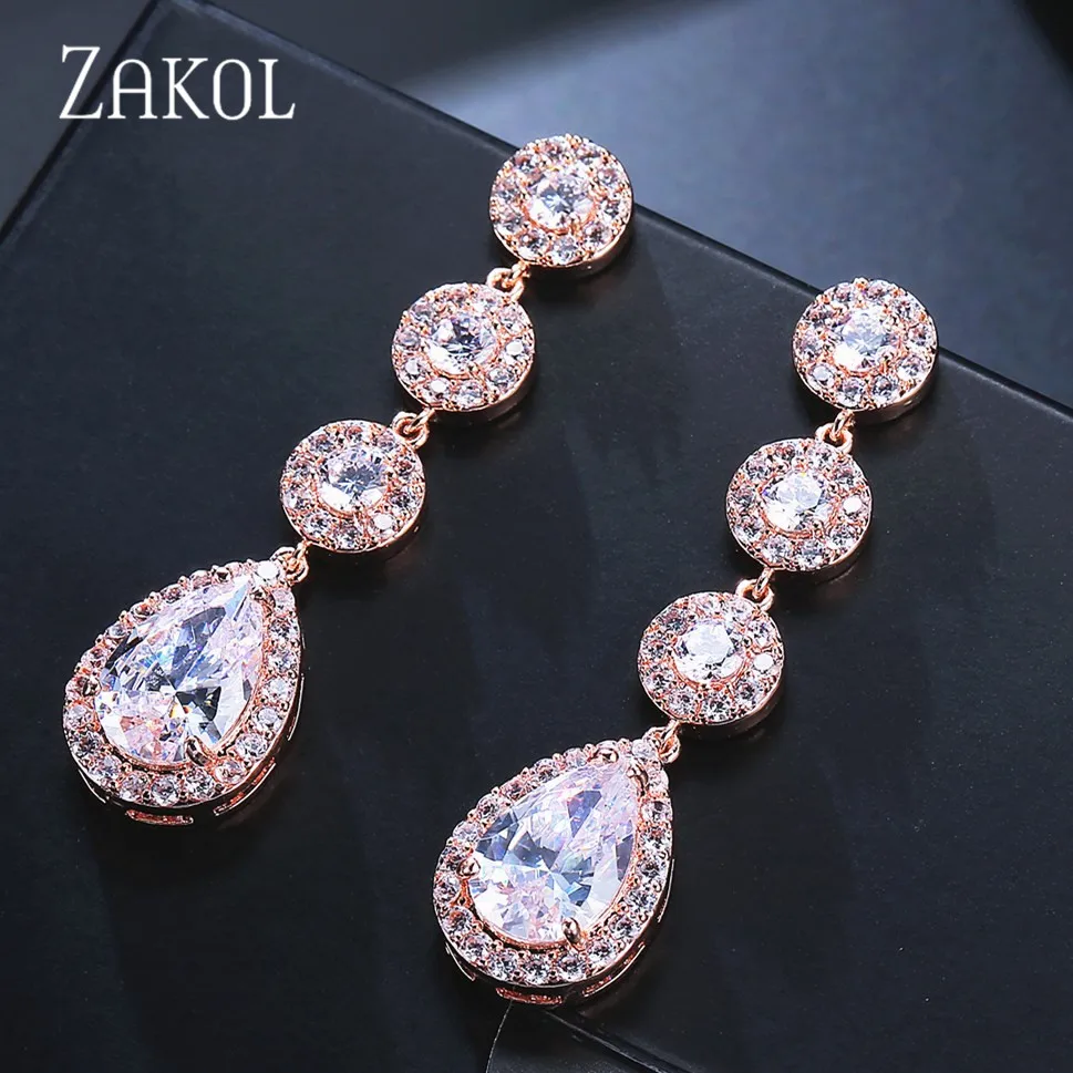 ZAKOL круглые свадебные ювелирные изделия роскошные белые капли воды кубический