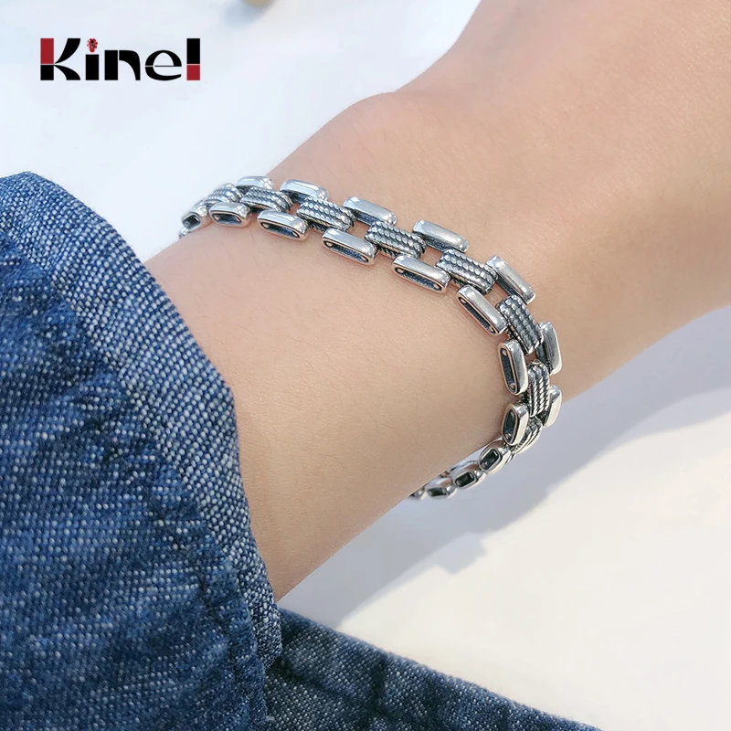

Kinel Minimalist 925 Sterling Silver Handmade Bracelet for Women Men Couple Thai Silver Jewelry Vintage Design Party Accessories