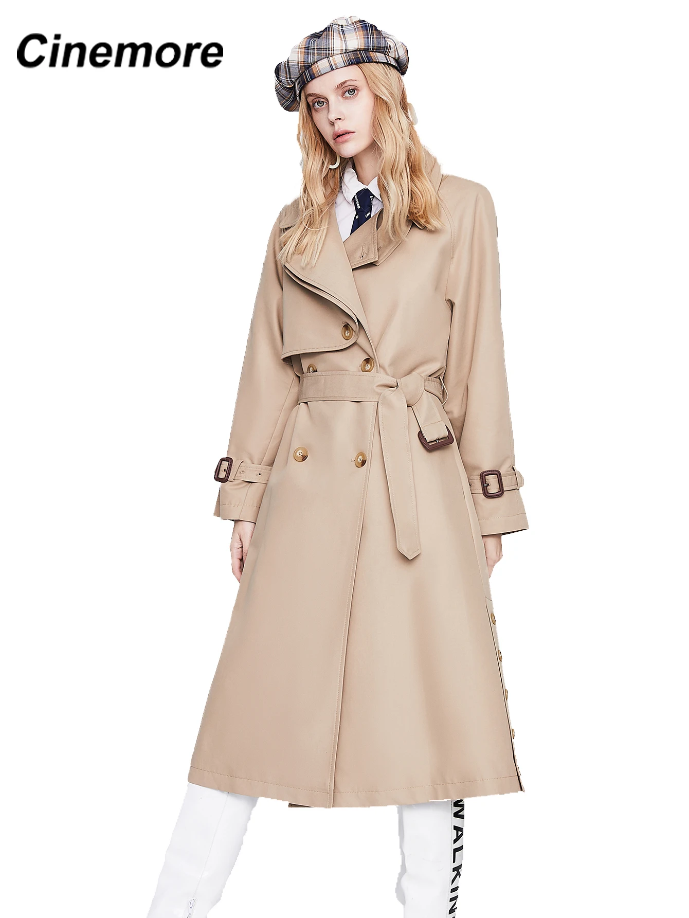 

Пальто женское однотонное длинное с поясом и отложным воротником