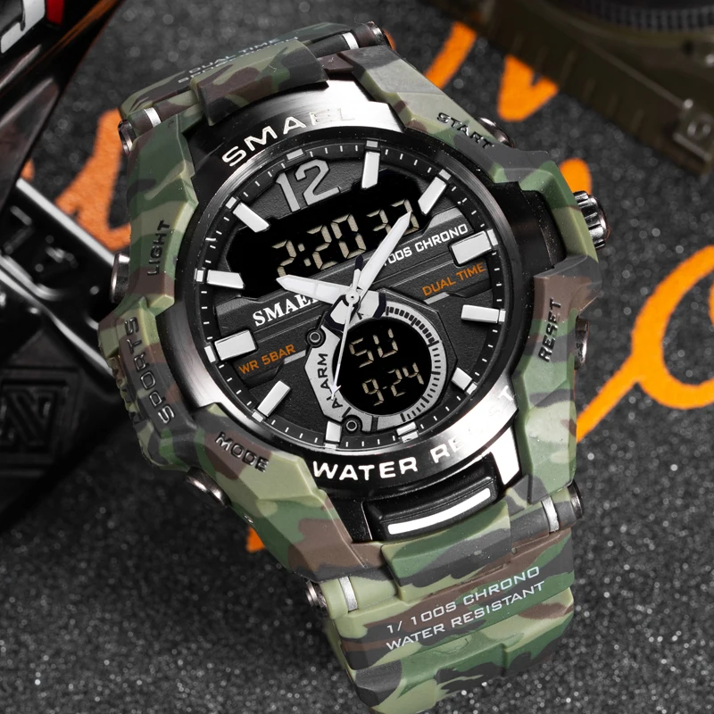 

New Military Sport SMAEL Mens Watch Waterproof Top Brand Luxury Analog Digital Quartz Wristwatch Mens Dual Display Date Watches