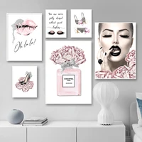 pink flower perfume fashion underwear heels poster sliver lips makeup print canvas painting wall picture girl room home decor