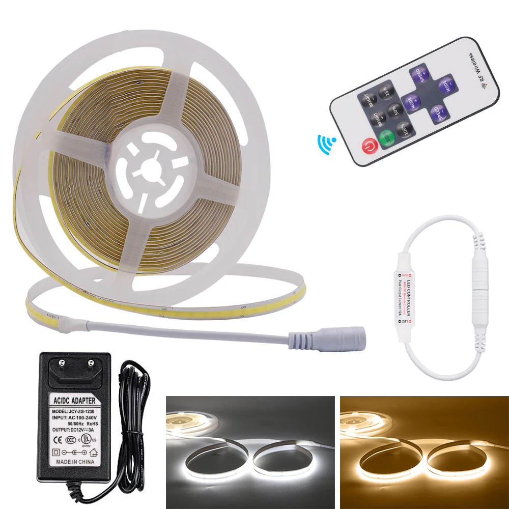 

12V Dimmable COB LED Strip Light High Density 320 384 528LEDs Tape FOB LED Ribbon Linear Light Rope 3000K 4000K 6000K RA90 Decor