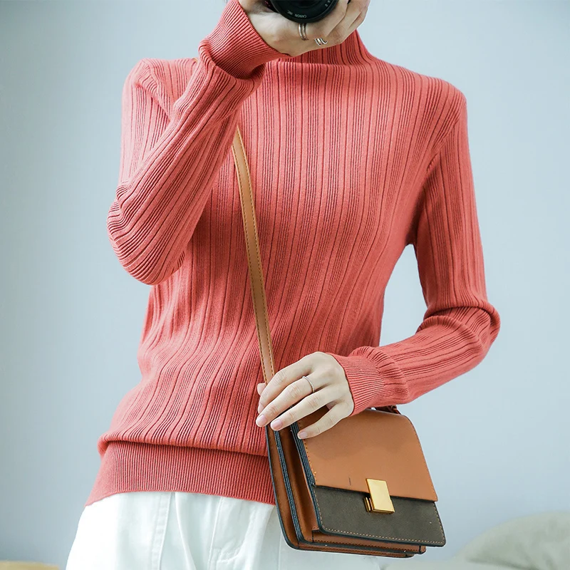 

turtleneck sweater women knitted full sleeves short fashion women casual shirt elegant pullover
