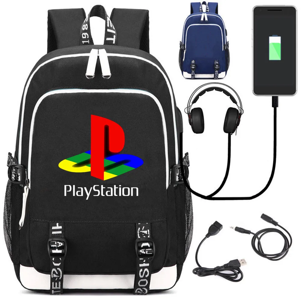 Детский холщовый рюкзак для Playstation с USB-зарядкой школьная сумка Ps4 дорожная музыки