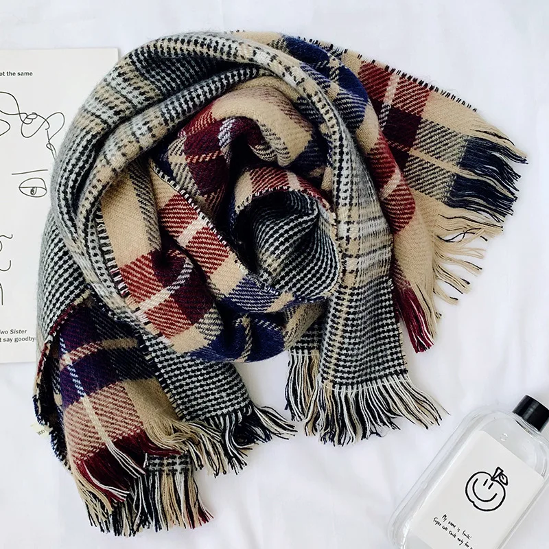 

2020 New Fashion Winter Scarf Tassel Plaid Scarf Women Scarfs Long Shawl Fur Scarf Double-Sided Thick Cashmere Scarf Wholse
