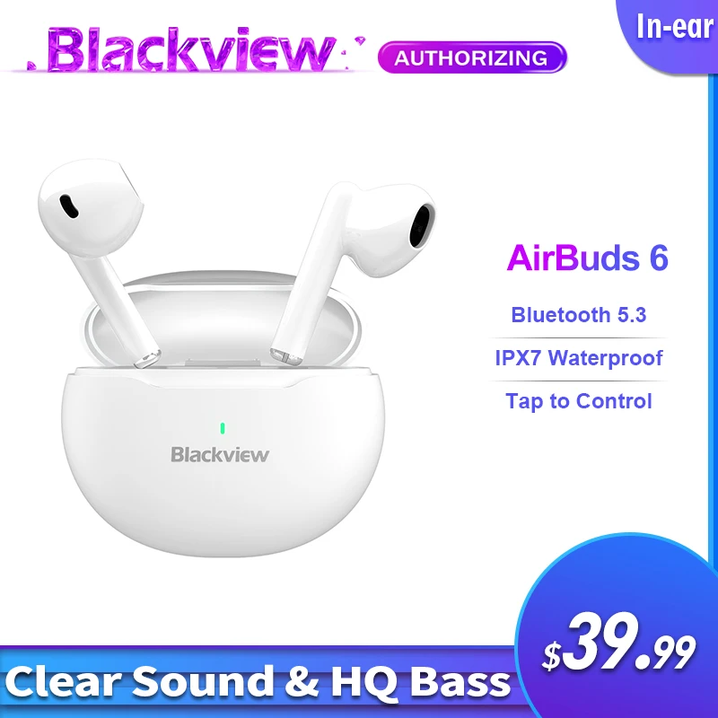 Водонепроницаемые TWS наушники Blackview AirBuds 6 IPX7 настоящие Беспроводные