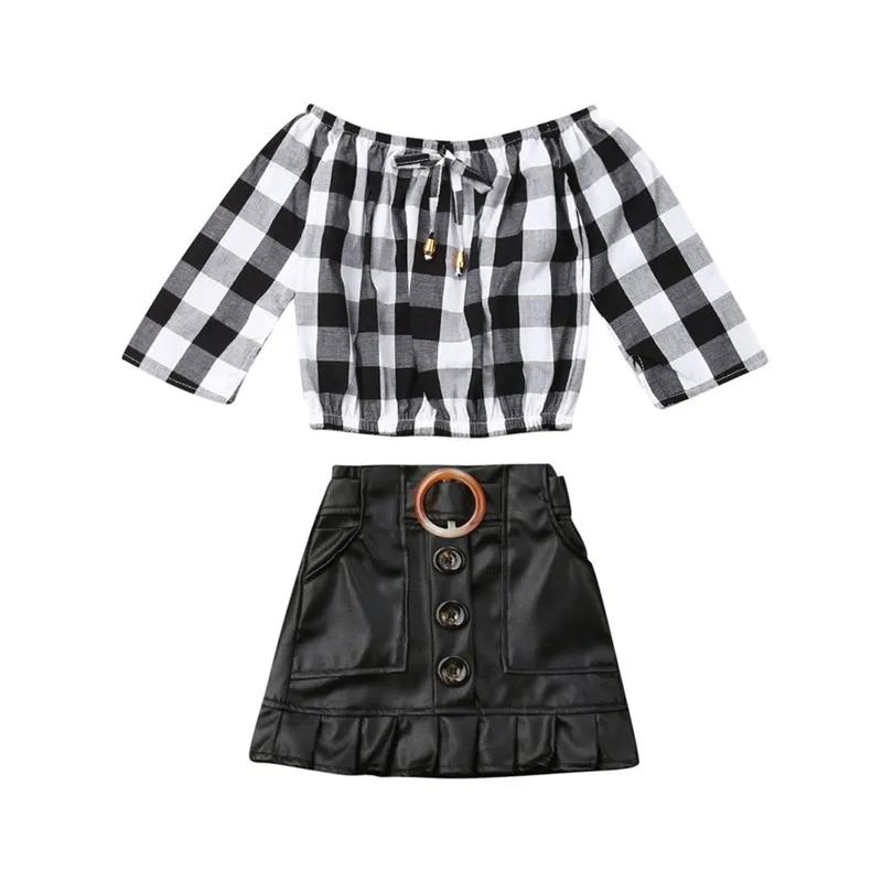 Детский комплект из 2 предметов клетчатая футболка с длинным рукавом и мини юбка