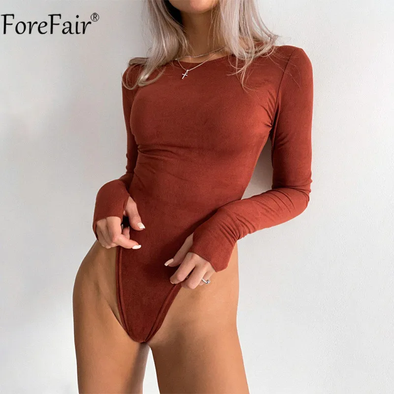 

Forefair Pink O Neck Long Sleeve Solid Women Bodysuit 2020 Autumn Sexy Casual Skinny Grey Bodycon Rompers Slim Ladies Bodysuits