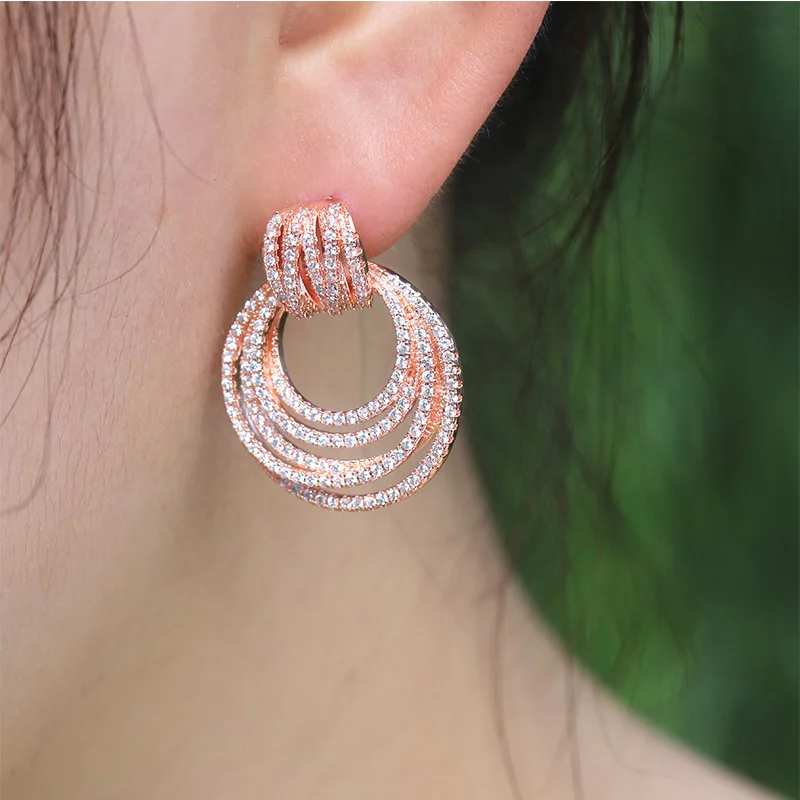 Rose Gold Color Горячая восемь стилей Роскошные блестящие микро украшенное кубическими камнями циркониевые серьги-гвоздики для женщин Свадебные серьги, ювелирные изделия CE03711 - Окраска металла: Rose Gold Color