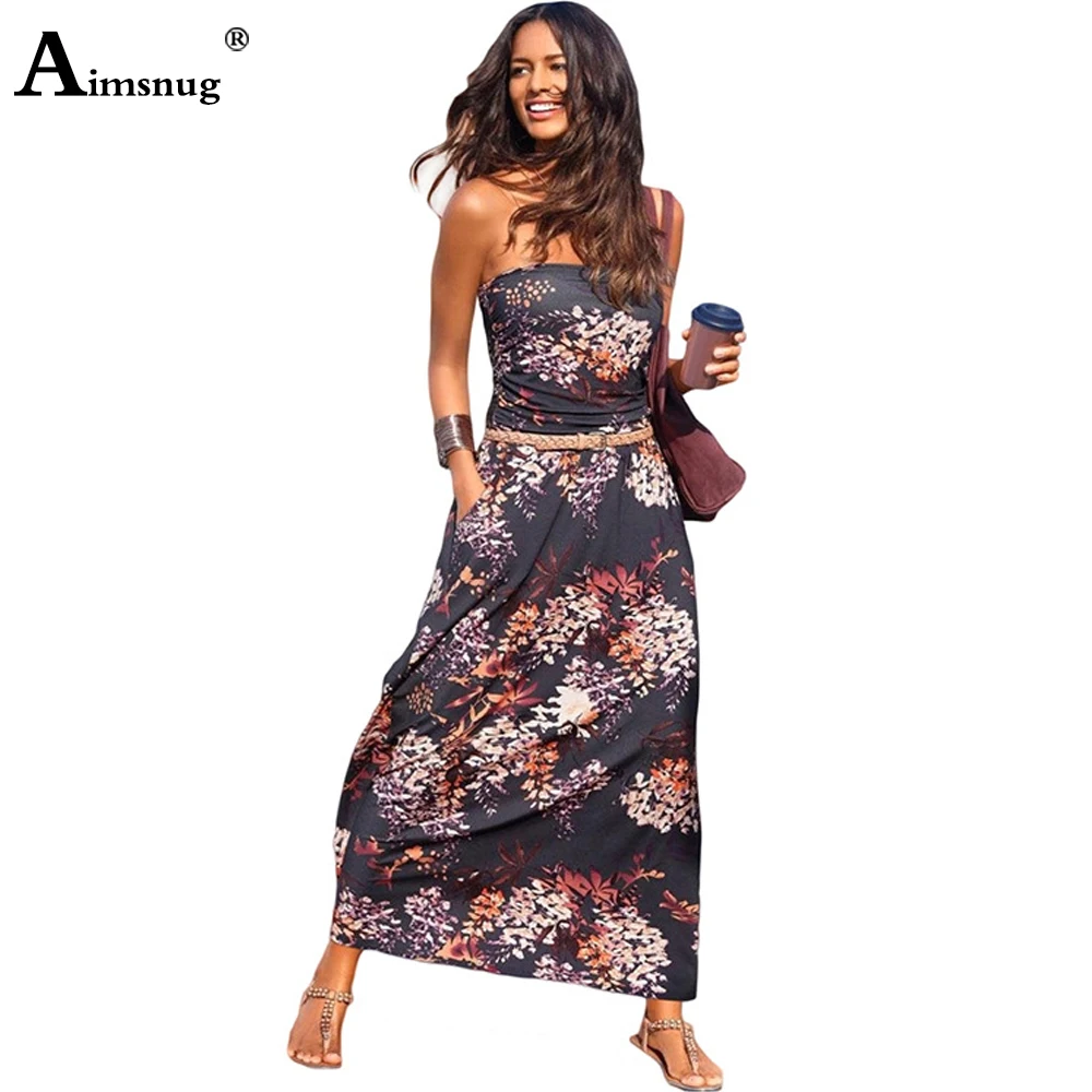 Женское пляжное платье Aimsnug с принтом Новинка лета 2020 женское длинное вырезом