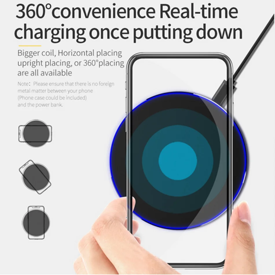 10W/7.5W/5W Metal Qi Wireless Charger for iPhone Xs Max X 8 Plus QC3.0 USB Phone Fast Charging Pad Samsung Note 9 S10 | Мобильные