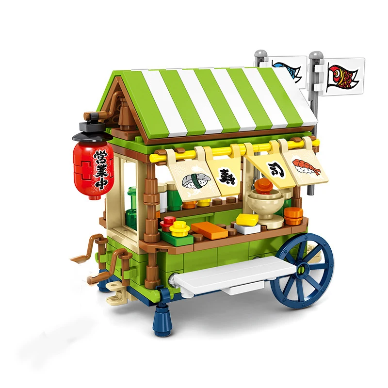 New City Street View Sushi Car Building Blocks for Kids Toys Ice Cream Cart DIY Friends Bricks Girls Mini Birthday Gifts | Игрушки и