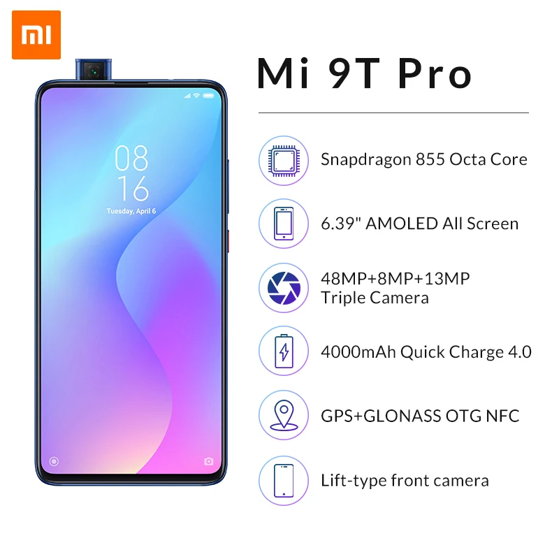 Оригинальный мобильный телефон Xiaomi Mi 9T Pro 6 ГБ 64 Snapdragon 855 48MP AI тройная камера 4000 мАч