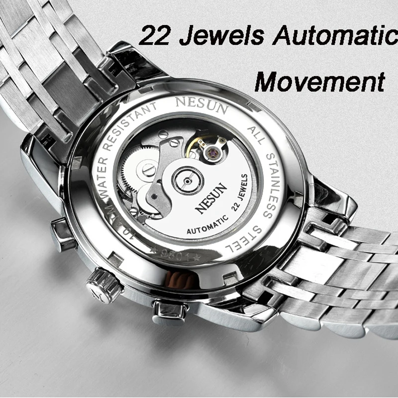Часы NESUN Switzerland люксовый бренд Мужские автоматические механические часы