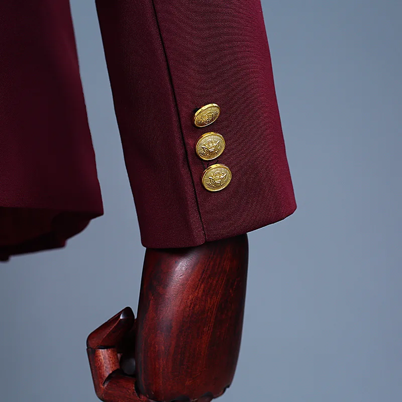 

MyLoddy 2 Pieces Set Wine Red Suit Uniform Double Breasted Slim Fit Wedding Tuxedo Business Party Prom Suit ( Jacket+ Pants)