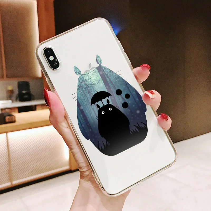 Милый мягкий прозрачный чехол для телефона с рисунком Тоторо из мультфильма