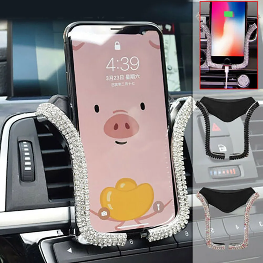 

6.2cm-8cm Phone Holder Air Vent Car Clip Crystal Diamond Mount Rhinestone