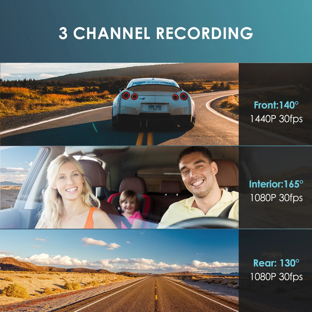 VIOFO T130 Car DVR 3 Channel Dash Cam with GPS Sony Sensor Superior IR Night Vision Rotatable Inside Camera Voice Notification |
