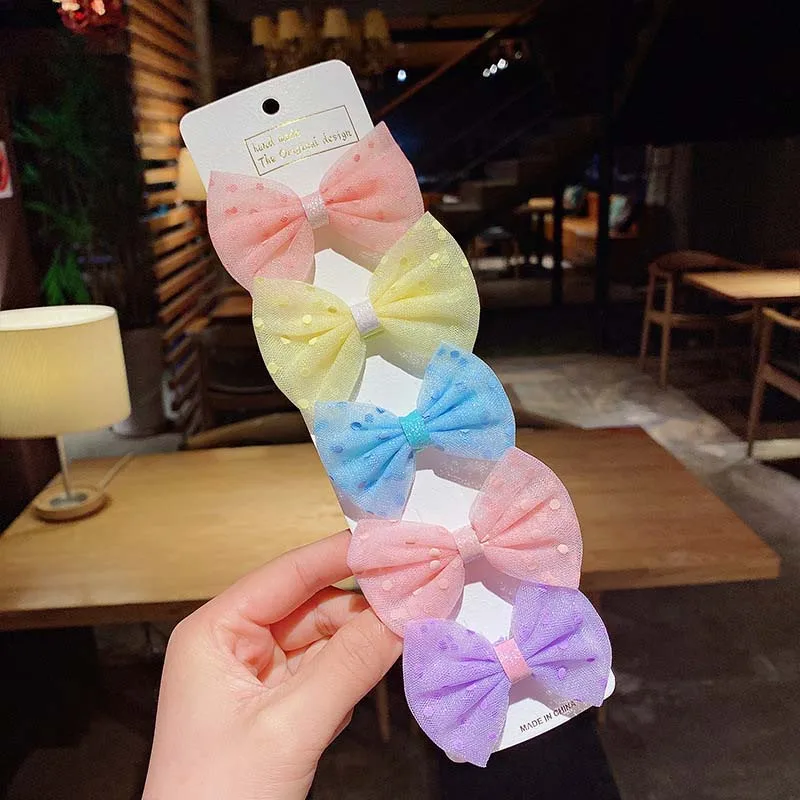 

ncmama 5Pcs/set Baby Hair Clips Flower Lattice Bows Kids Girl Hairpins Dot Children Clip Barrettes Baby Hair Accessories