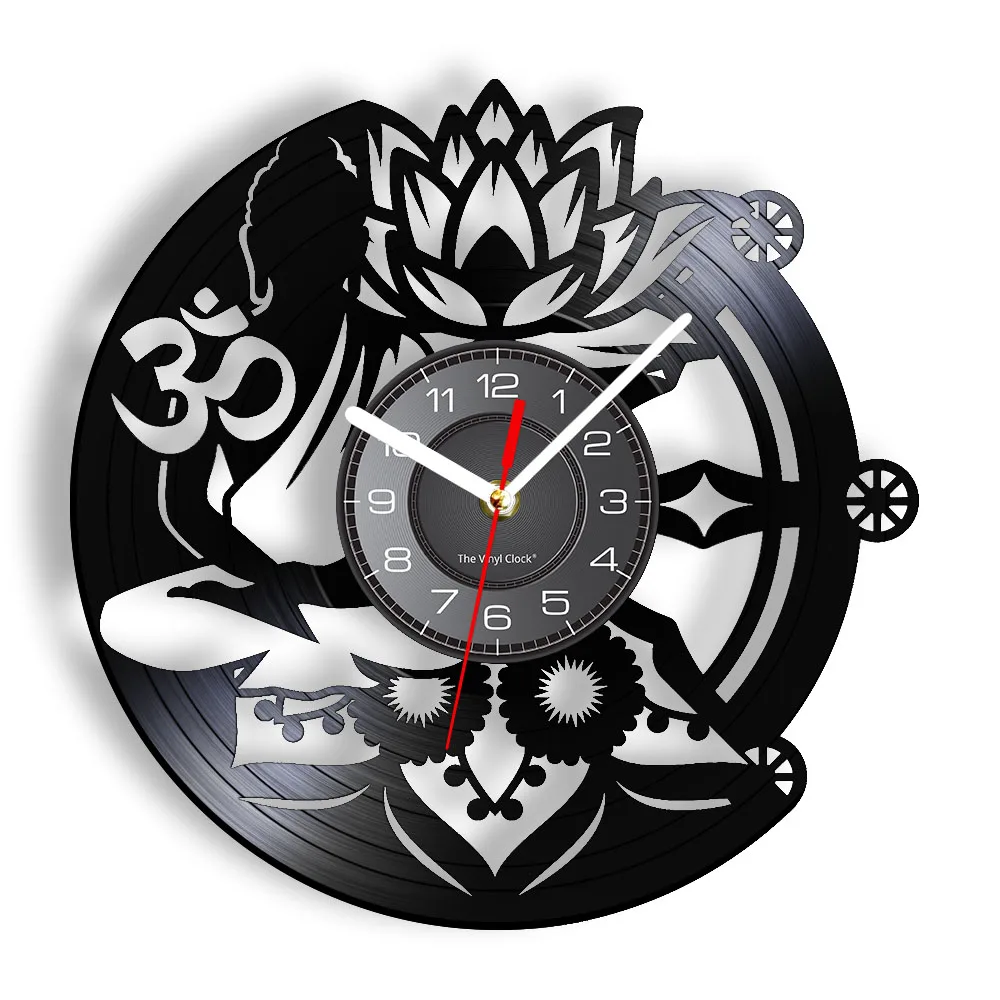 Buddha Yoga Lotos Vintage Vinyl Record Wall Clock For Buddhist Yoga Studio Spritual Zen Motivational Home Decor Lotus Wall Watch