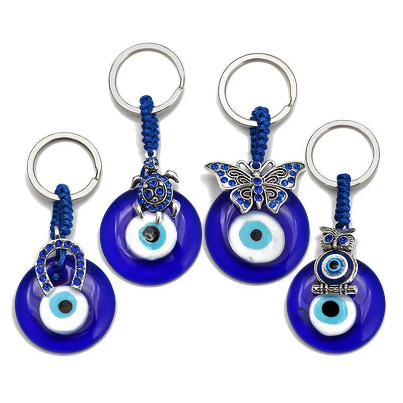 

Butterfly Blue Evil Eye Keychains Owl Turtle Pendant Keyrings For Bag Car Key Chains Turkish Wholesale Jewelry Accessories Gifts
