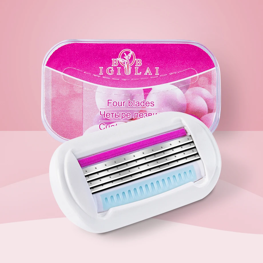 IGUETTA Pink Women Replacement Kit for Underarm Shaving Private Part Hair Removal Knife Four-Layer Induction Can Replace Blade | Красота и