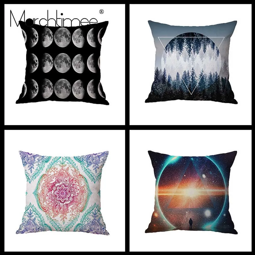 

Space Psychedelic Cushion Cover Astronaut Rocket Decorative Moon Sun Mountain Pillowcase for Home Chair Mandala Pillow Cases