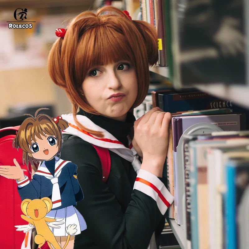 ROLECOS Cardcaptor Sakura Kinomoto Косплей парики коричневые короткие 50 см/19 7 дюйма