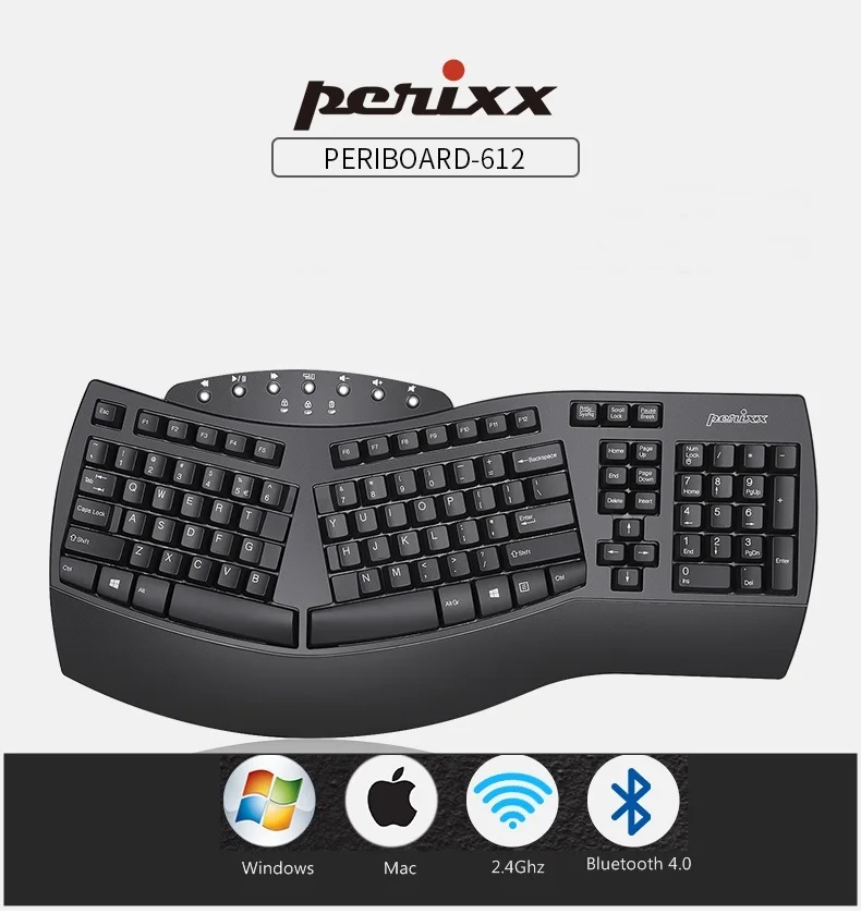 Новая беспроводная Двухрежимная эргономичная клавиатура Perixx 612 Bluetooth 4 0/2 ГГц для