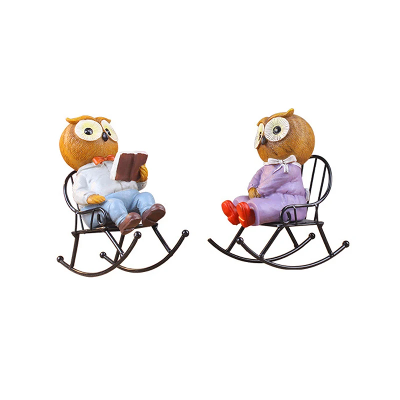 Home Decoration Accessories Resin Colorful Painting Animal Model Readding Owl Figurines Living Room Ornaments Crafts | Дом и сад