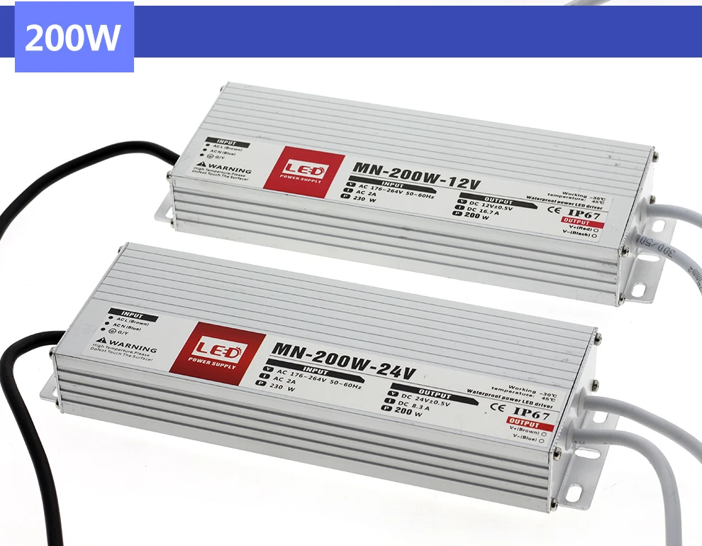 IP67 Водонепроницаемый светодиодный драйвер DC12V 24V светильник ing трансформаторы для приготовления пищи на воздухе светильник 12V Питание мощностью 10 Вт, 20 Вт, 30 Вт, 45 Вт, 60 Вт, 100 Вт 150W 200W