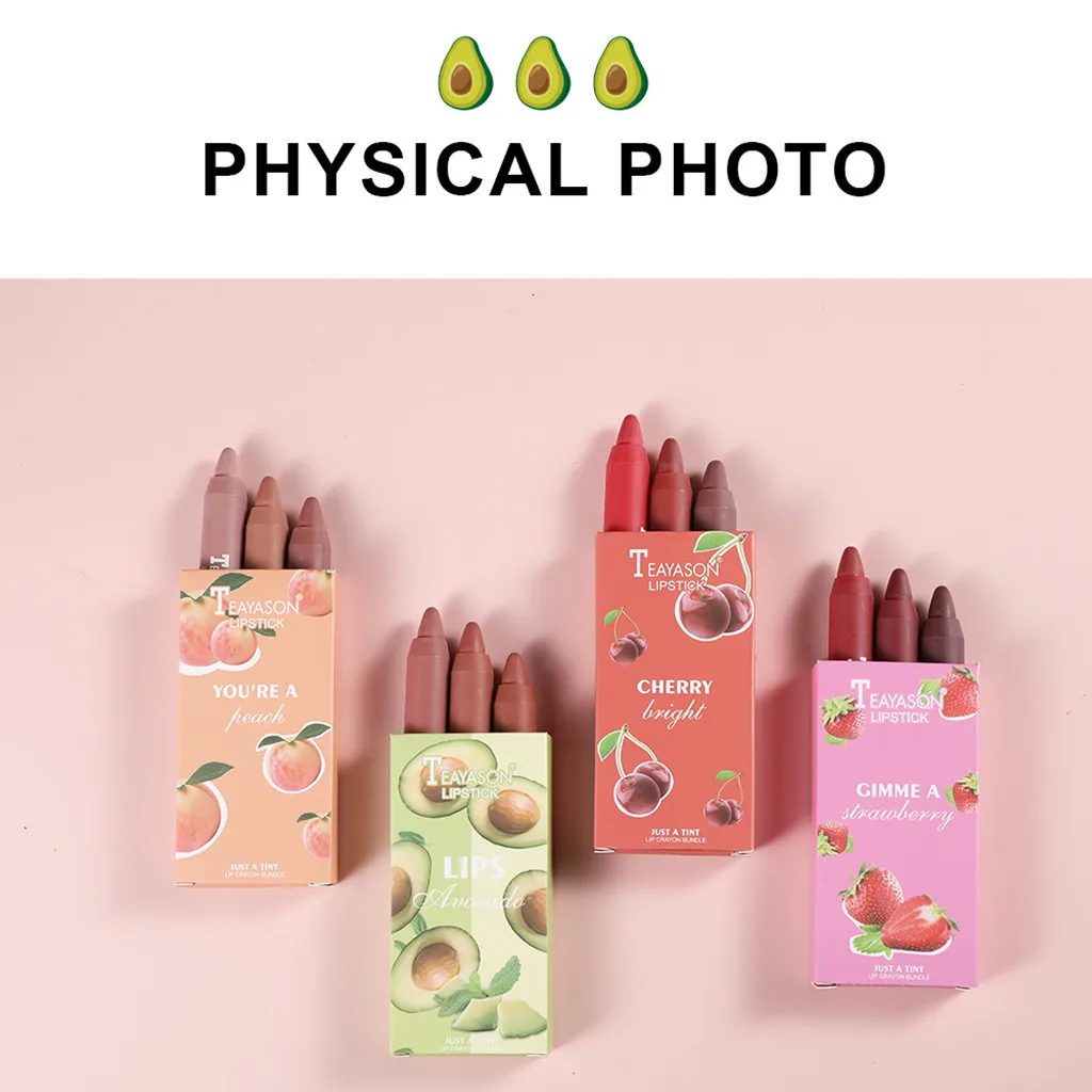 Матовая губная помада 3 цветов водостойкая стойкая карандаш для макияжа мягкий