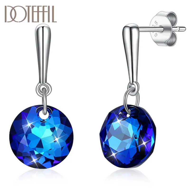 

DOTEFFIL 925 Sterling Silver High Quality Blue Crystal Earrings For Women Wedding Birthday Gift Fashion Jewelry