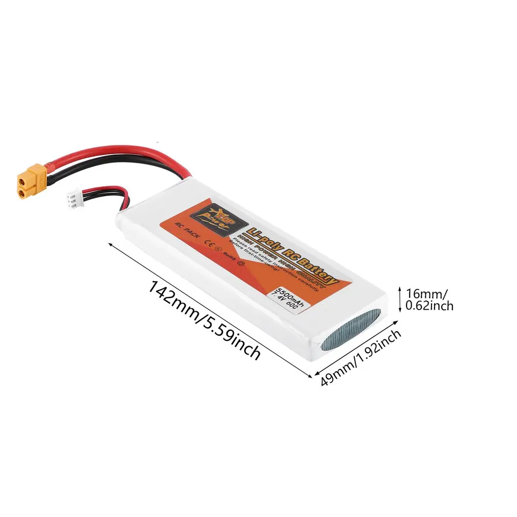 

ZOP Power 7.4V 60C 5500mAh T Plug XT60 Plug JX9050135 Lipo Battery Rechargeable Battery For RC Racing RC Aircraft