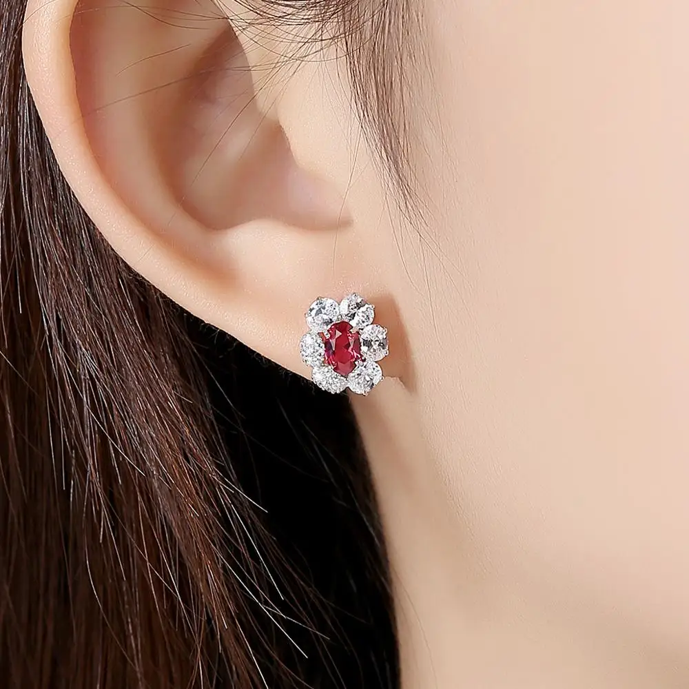 

SANYU Flower Topaz Gemstone Stud Earrings for Women Wedding Engagement Fine Jewelry 925 Sterling Silver Brincos Christmas Gift