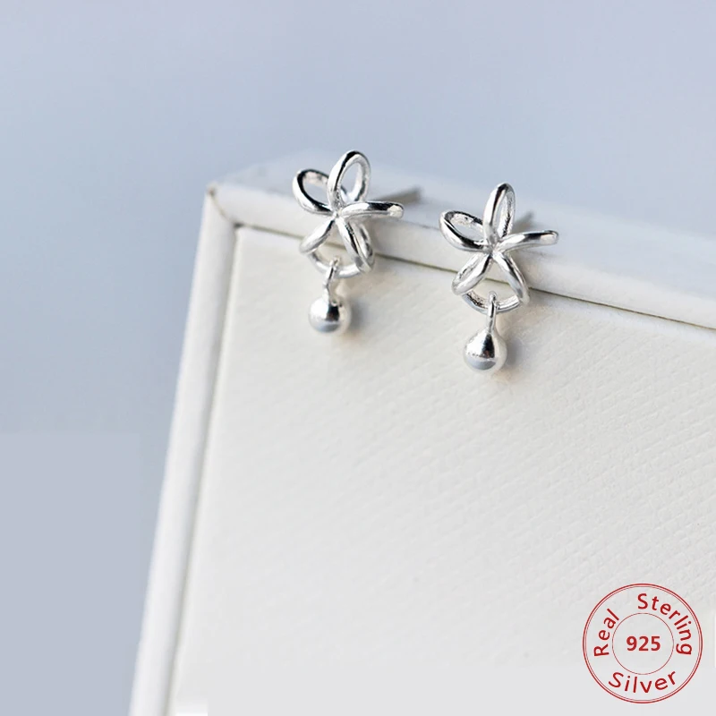 Женские серьги-капельки из стерлингового серебра 925 пробы с полым цветком