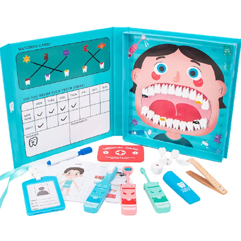 Juguete de simulación de dentista para niños, Doctor, enfermera, casa de juegos de madera, caja de medicina, nuevo