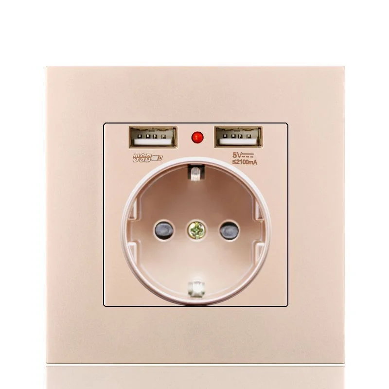 

European socket with double USB panel French German European standard German double USB socket 86 type concealed installation