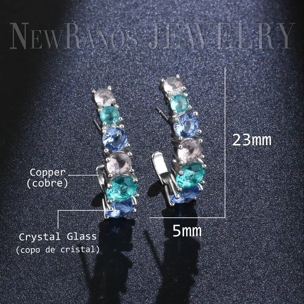 Разноцветные серьги каффы Newranos круглые гвоздики с кристаллами и камнями клипсы