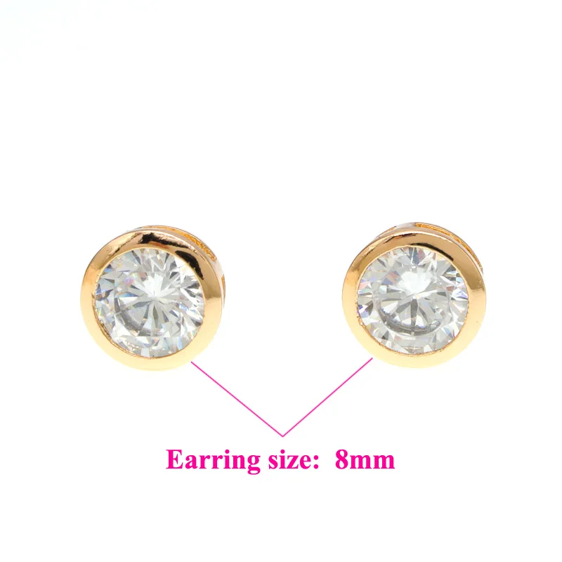 8mm Luxury Crystal Earrings Gold Studs Women Engagement Jewelry Stud Earings Bijoux Femme Accesorios Mujer Kolczyki E0104 | Украшения и