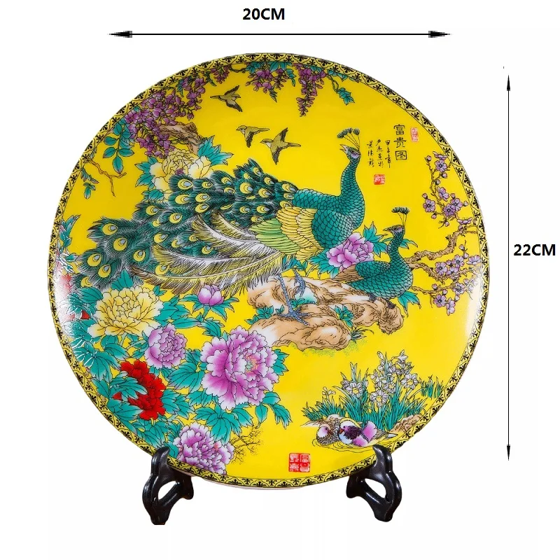20CM Ceramic Plate Ornaments Home Decorations Furnishings Flower Arrangement Home Crafts Modern With Base 6
