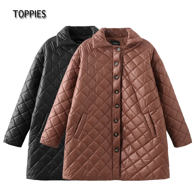 

Toppies 2022 Spring Autumn Women Quilited Jacket Loose Parkas Warm Outwear Female Loose Coat Single Breasted