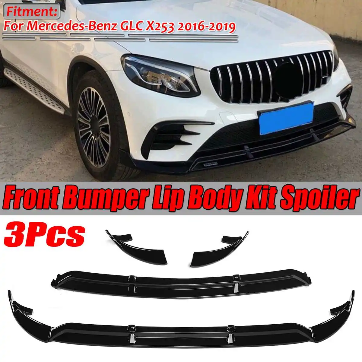 

3PCS X253 Car Front Bumper Splitter Lip Chin Spoiler Body Kit Diffuser Protector Guard For Mercedes For Benz GLC X253 2016-2019