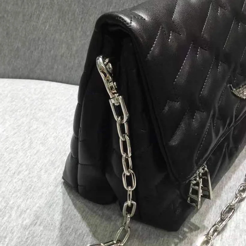 

Real Leather Fashion Handbag Personality Wings Decorated Chains Messenger Bag Women Single Shoulder Bag