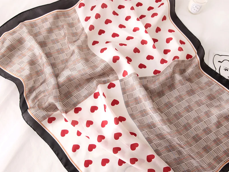 Женский шелковый шарф квадратный платок и накидка в горошек офисный маленький