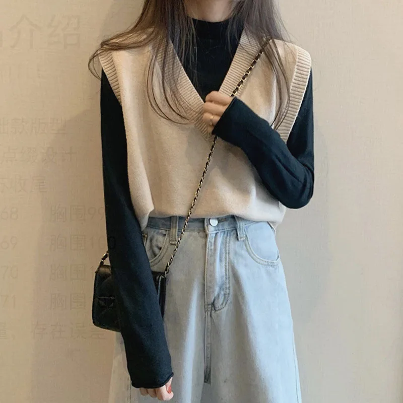 

6 Colors Autumn Winter Knitted Solid Vest Women Sleeveless V-Neck Sleeveless Sweater Loose All Match Sweet Casual Waistcoat