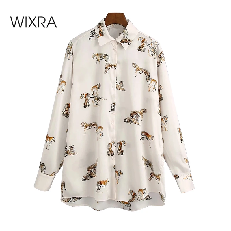 

Женская блузка с принтом тигра Wixra, Повседневная рубашка с длинным рукавом и отложным воротником, женские рубашки на осень и весну