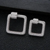 hibride fashion square design stud earrrings for women asymmetry cubic zirconia earrings new trendy party jewelry bijoux e 1029